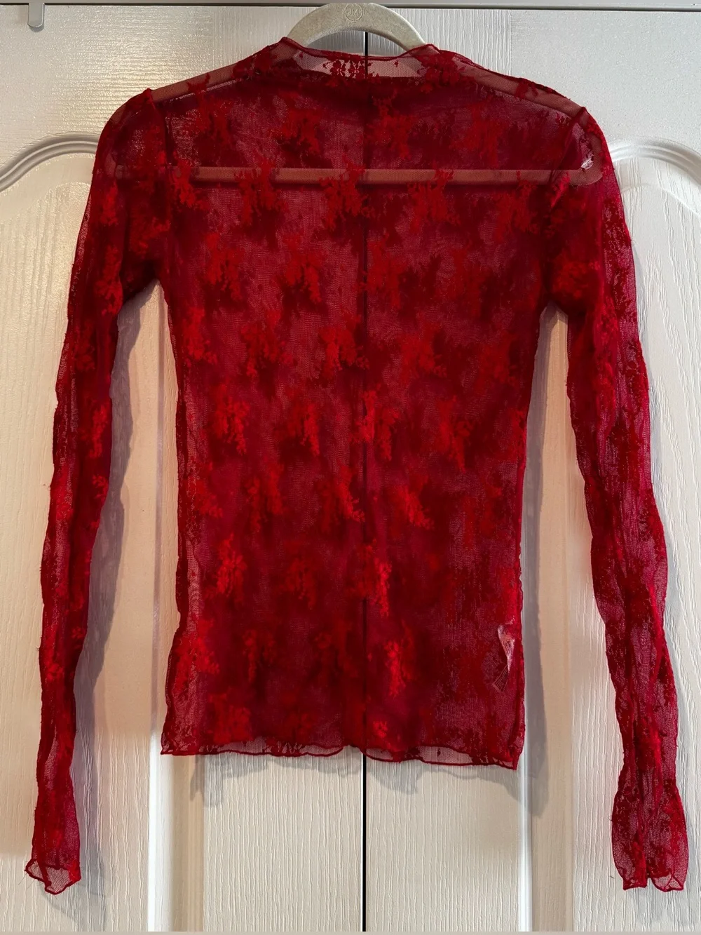 Free People Intimately Red Lace Long-Sleeve Layering Top - Size M